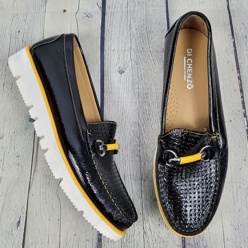 DI CHENZO | patent leather yellow trim platform slip-on loafer